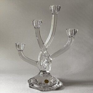Vintage Full Lead Crystal 4-Arm Candle Holder MCM Minimalist Candelabra Germany